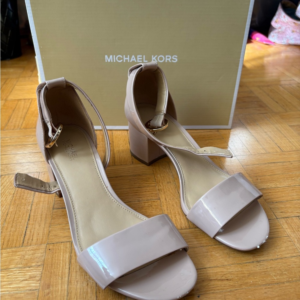 Michael Kors Blush Patent Block Heel Sandals